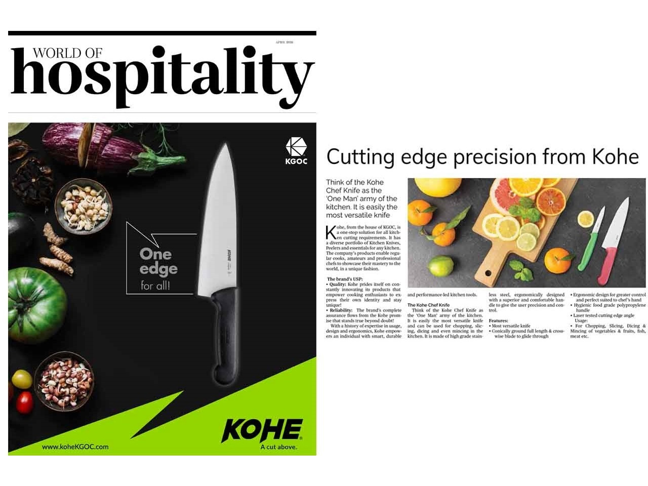 Kohe in World Of Hospitality News magazine (Aahar Edition) (March 2021)